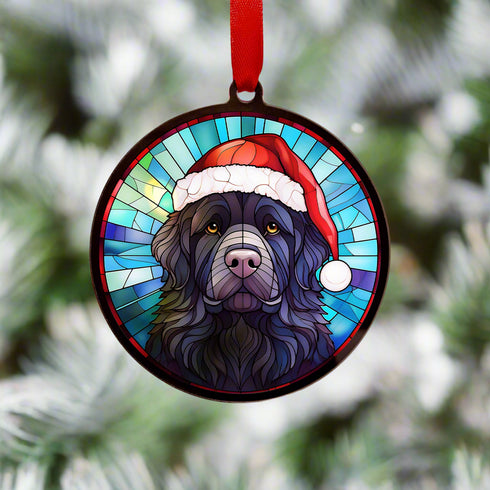 Newfoundland in Santa Hat Suncatcher Decoration